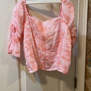 Linen square neck pink top